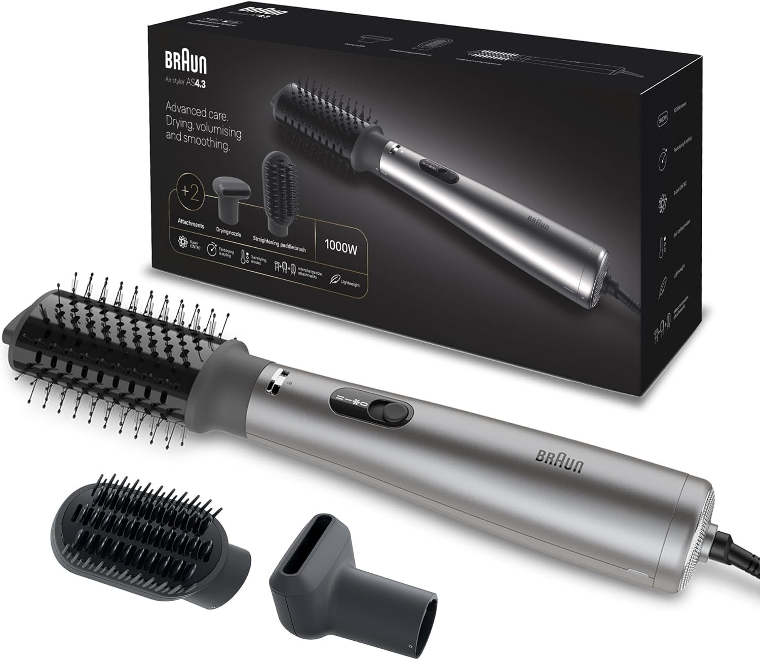 Braun Hair Dryer with ionic technology to prevent static, 3 styling settings, 1000W (BRAS430SDE)