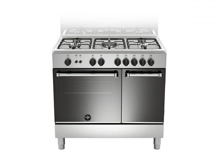 La Germania Gas Stove Stainless Steel 90 cm full safety 4 gas burners + turbo burner and chicken grilling spit (AMP5C31DX)