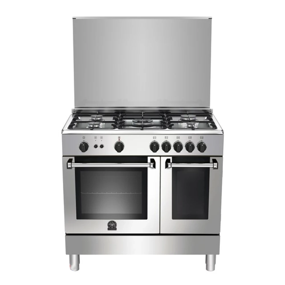 La Germania Gas Stove Stainless Steel 90 cm full safety 4 gas burners + turbo burner and hot air distribution fan (AMP5C81CX)