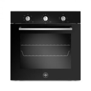 La Germania Built-In Gas Oven 90 cm Black Vitro with StopSol mirror glass front safety system heat distribution fan and grill with rotisserie (F605LAGGKGS)