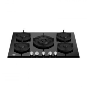 La Germania Gas Cooktop 75 cm Black Glass with 4 Gas Burners + turbo burner chrome knobs safety system and auto ignition (P755CLAGGN)