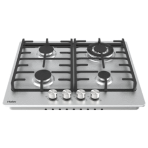 Haier Gas hob with turbo 60 cm built‑in stainless‑steel 3‑in‑1 sealed burners Italian Sabaf burner heads safety system with automatic ignition and metal knobs — Glossy black (HOB - M64CT2X)