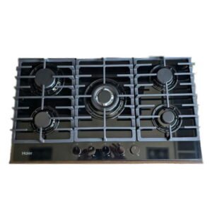 Haier Gas Hob with turbo 90 cm built-in black glass 4-in-1 sealed burners Italian copper burner heads safety system with automatic ignition and metal knobs — glossy black (HOB - G95CBT3B)